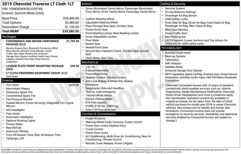 2019 Chevrolet Traverse LT Cloth w/1LT