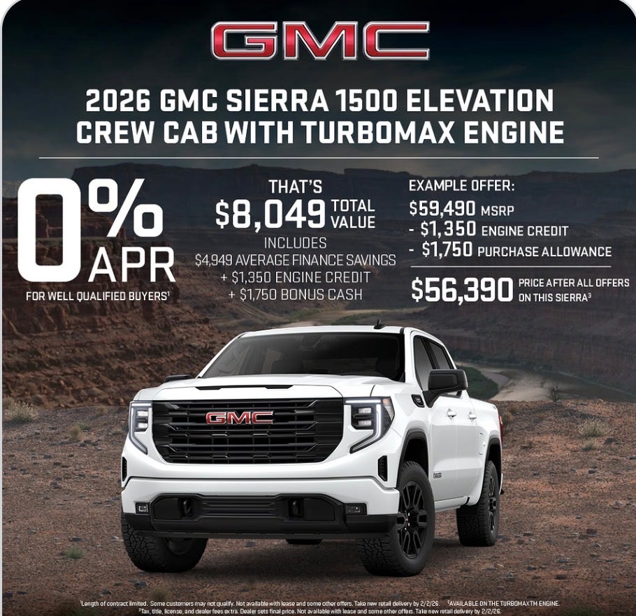 0% APR - 2026 GMC Sierra 1500 Elevation Crew Cab With Turbomax Engine